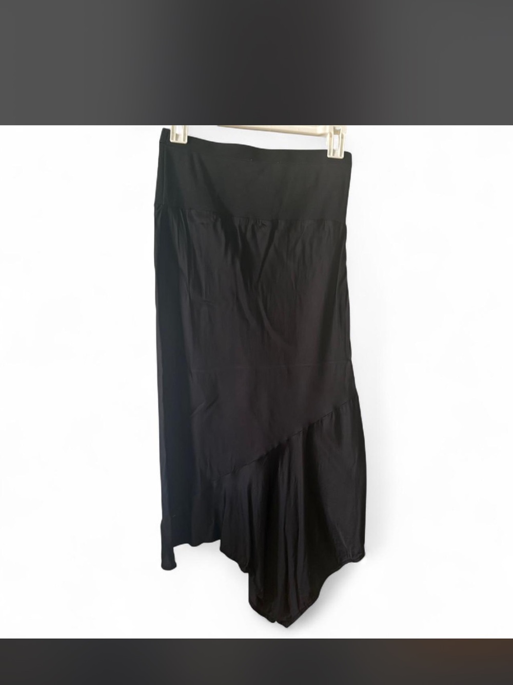 Anthropologie Black Asymmetrical Sateen Maxi Skirt XS
